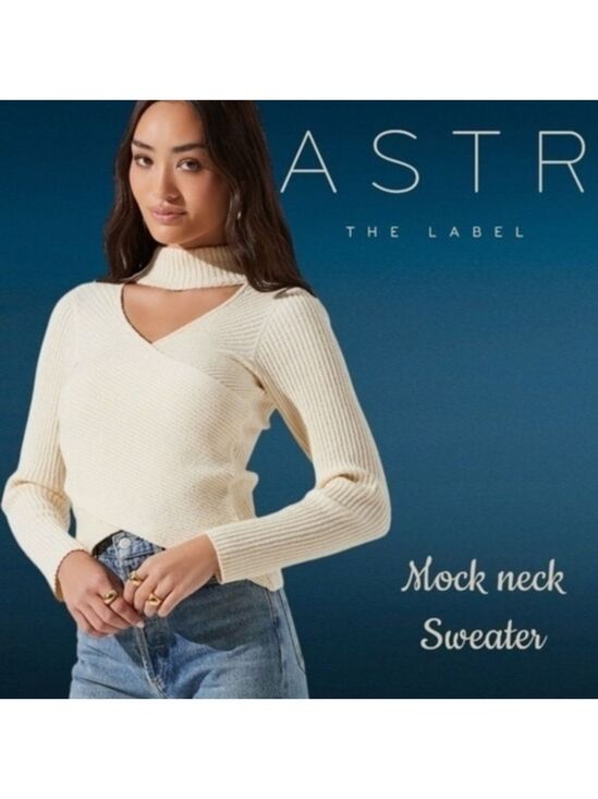 Astr Sweaters - ASTR THE LABEL Mock Neck Cross Front Long Sleeve Sweater in Cream NWT/XL
